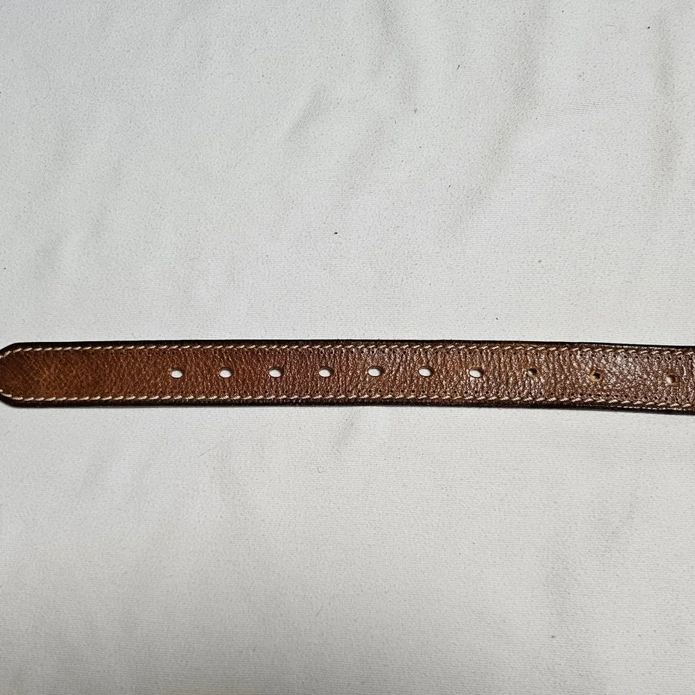 Men's Brown Genuine Leather Belt 46 XXL Contrast Stitch Antique Brass Buckle